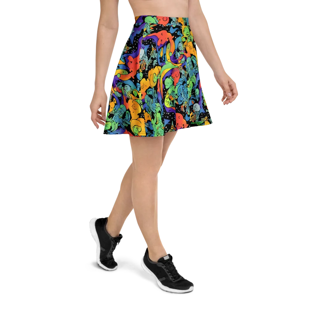 Neon Creature Carnival on Skater Skirt — Right