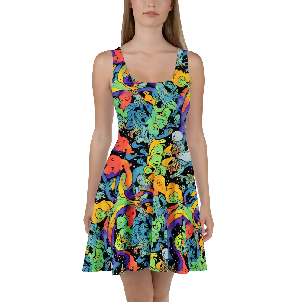 Neon Creature Carnival on Skater Dress — Front