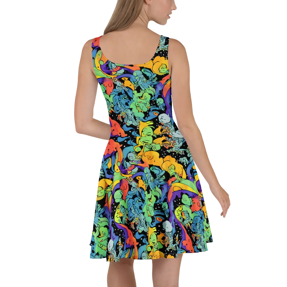 Neon Creature Carnival on Skater Dress — Back