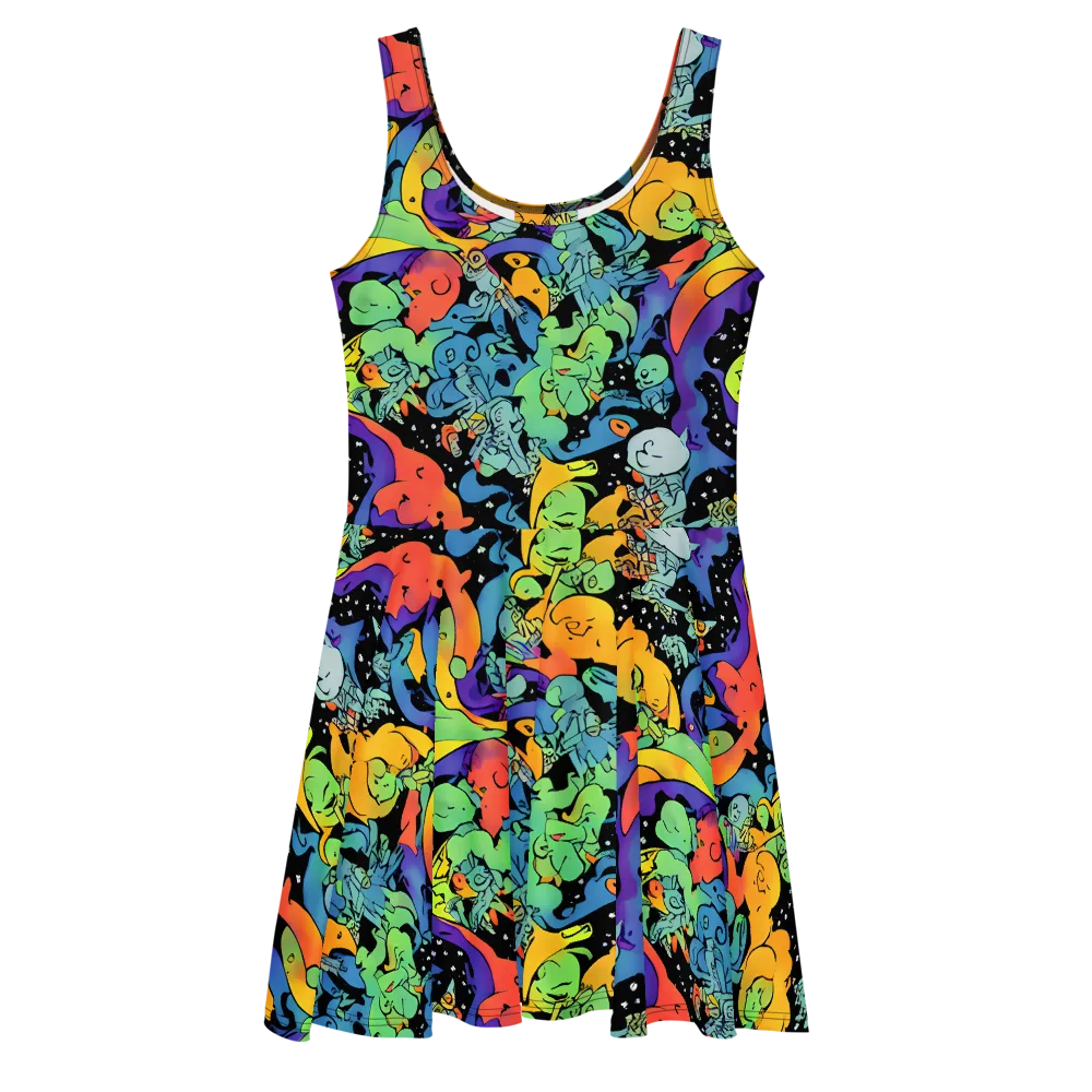 Neon Creature Carnival on Skater Dress — Front