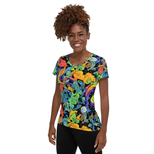 Neon Creature Carnival on a Women's Athletic T-Shirt