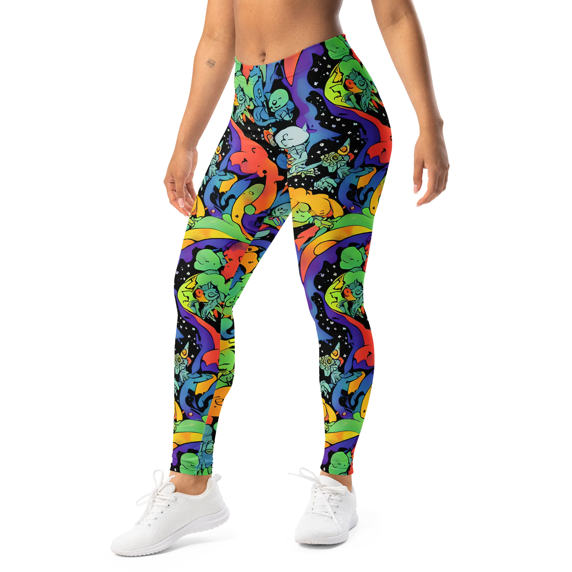 Neon Creature Carnival on Leggings — Left Front