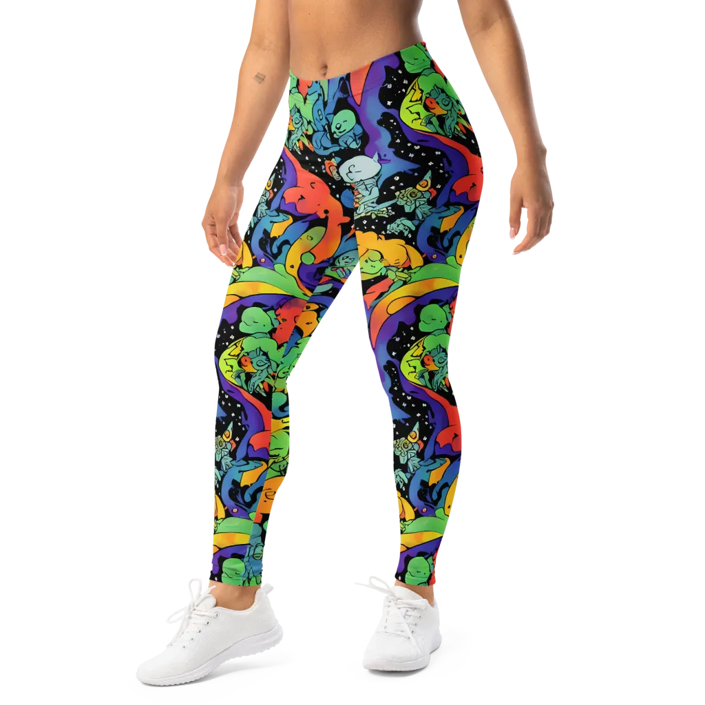 Neon Creature Carnival on Leggings — Left Front