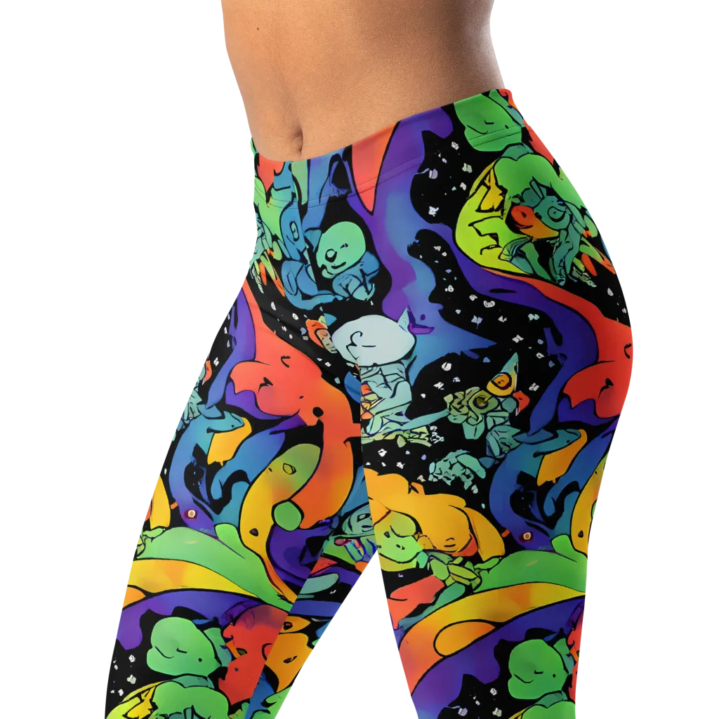 Neon Creature Carnival on Leggings — Left Front