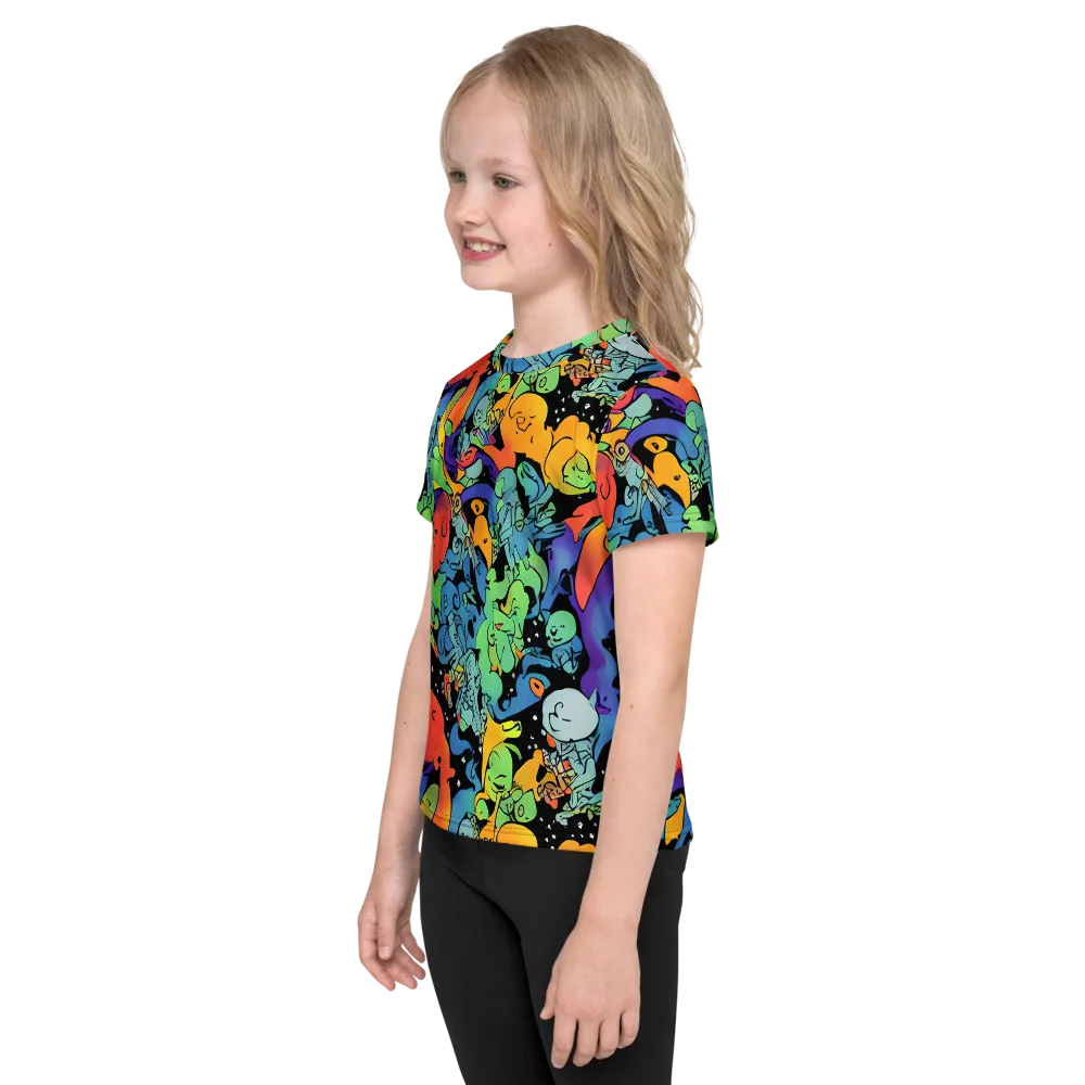 Neon Creature Carnival on Kids Crew Neck T-Shirt — Left