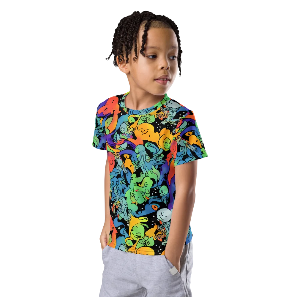 Neon Creature Carnival on Kids Crew Neck T-Shirt — Left Front