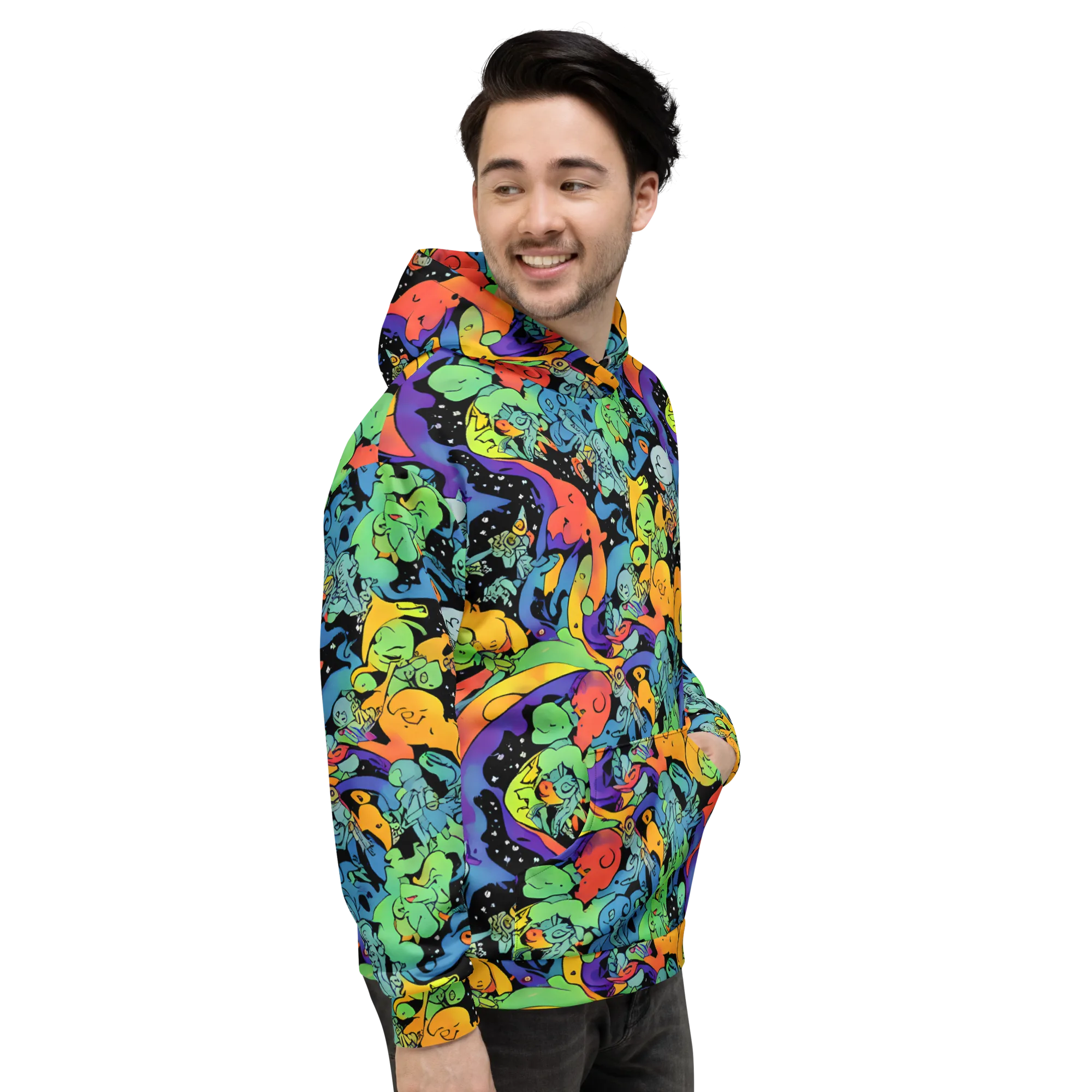 Neon Creature Carnival on Hoodie — Right