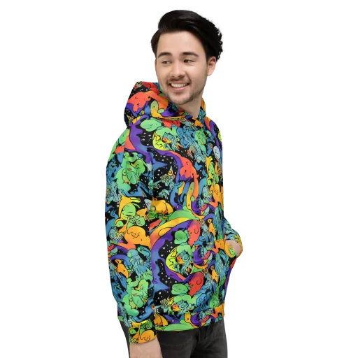 Neon Creature Carnival on a Hoodie
