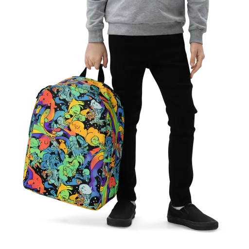 Neon Creature Carnival on a Minimalist Backpack