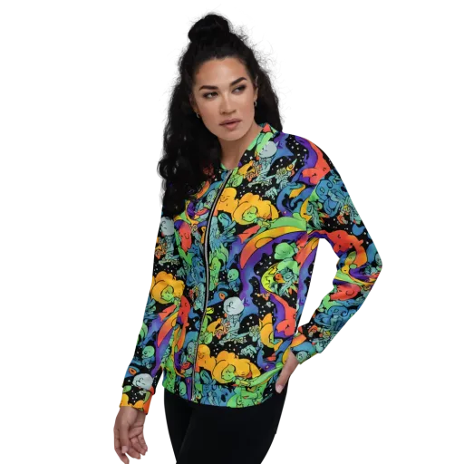 Neon Creature Carnival on a Bomber Jacket