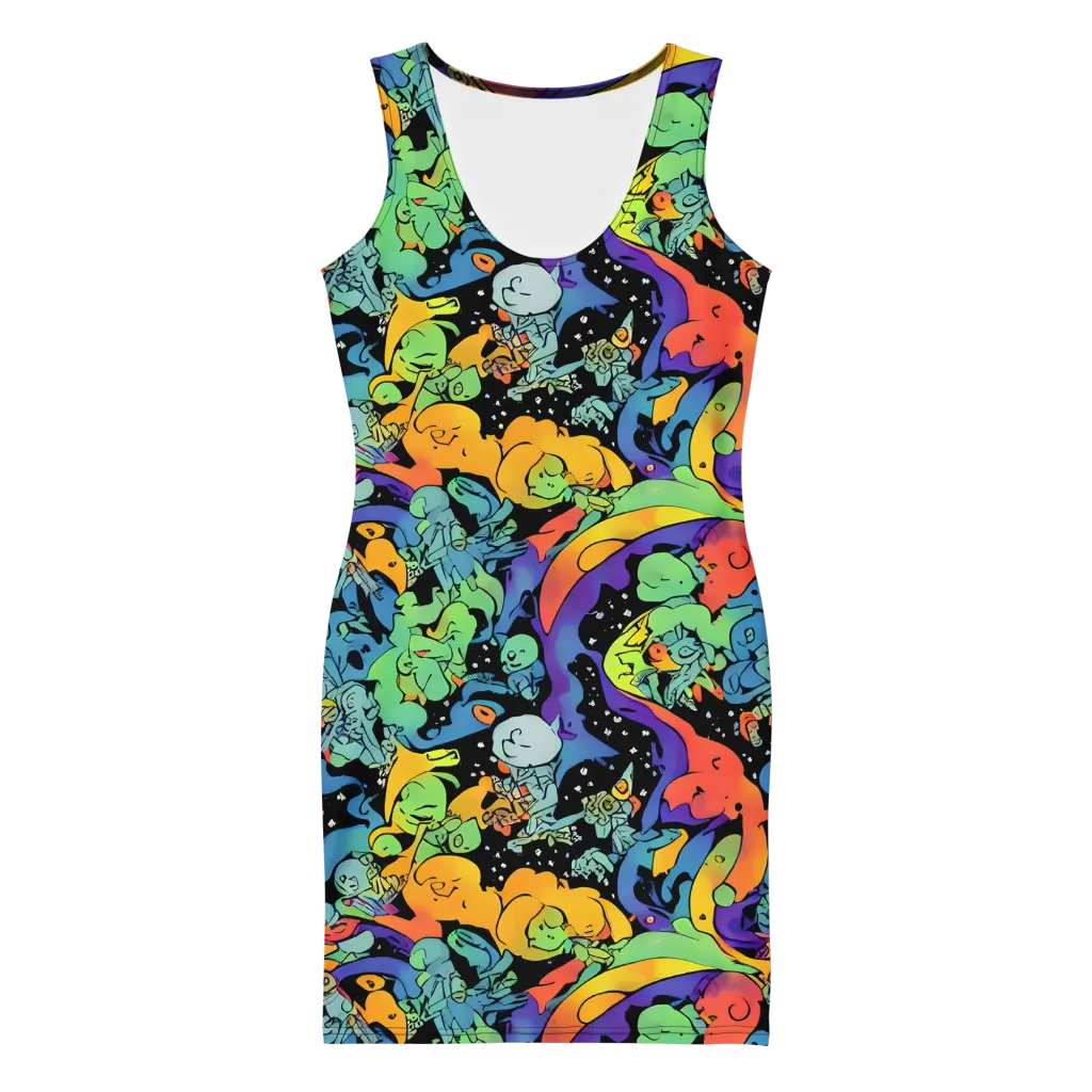 Neon Creature Carnival on Bodycon Dress — Front