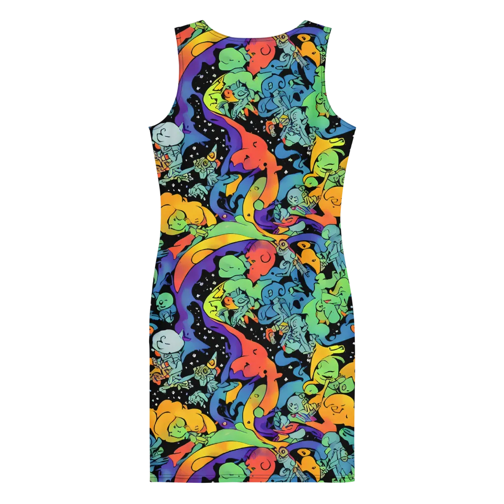 Neon Creature Carnival on Bodycon Dress — Back