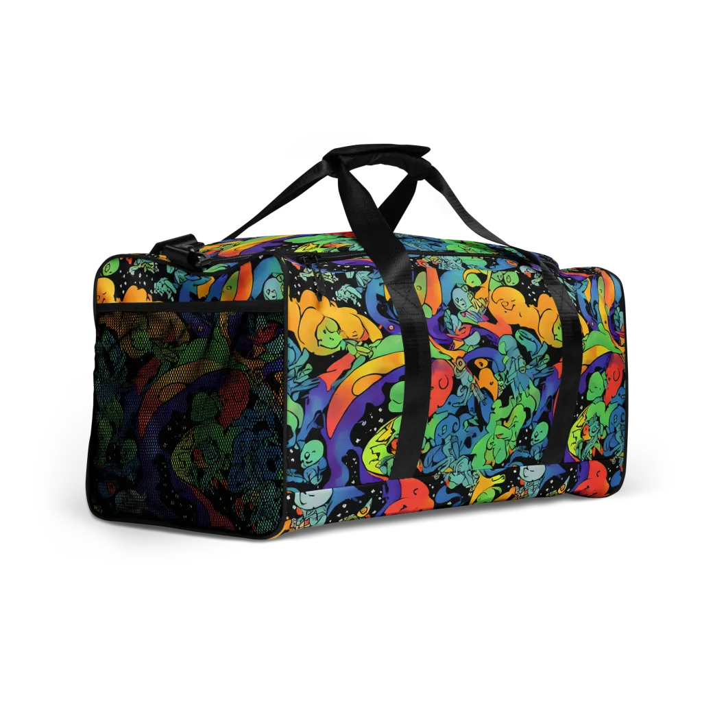 Neon Creature Carnival on Duffle Bag — Right Front