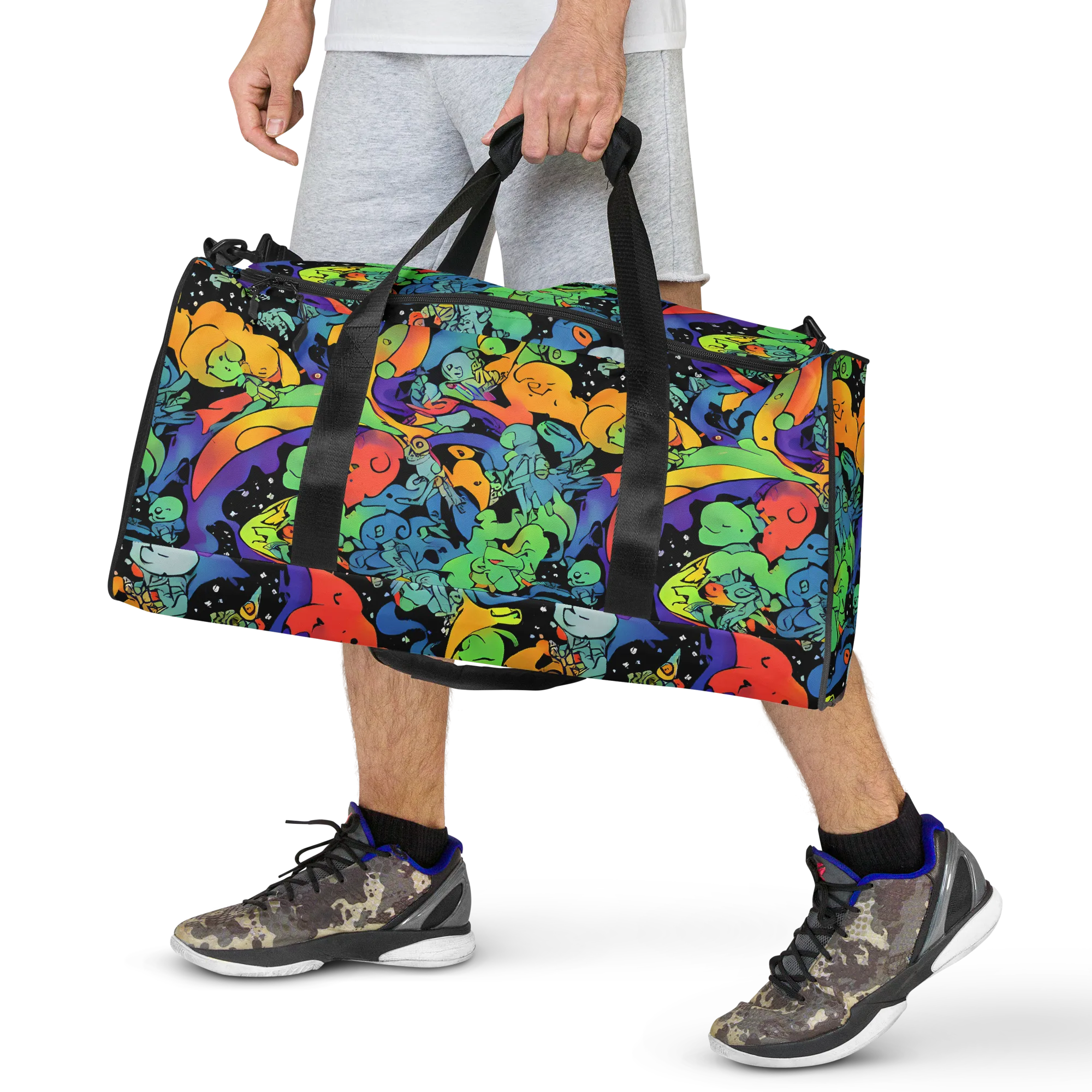 Neon Creature Carnival on Duffle Bag — Front