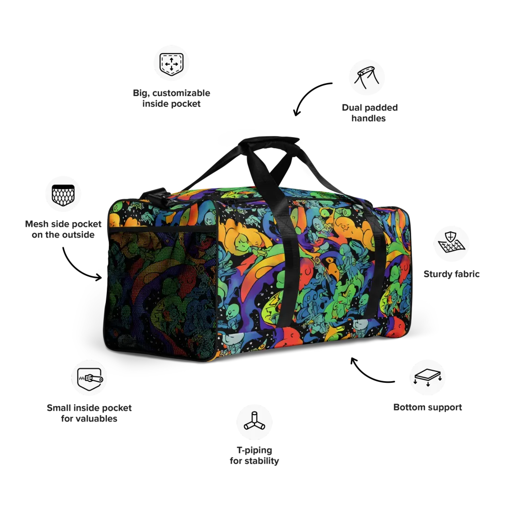 Neon Creature Carnival on Duffle Bag — Right Front
