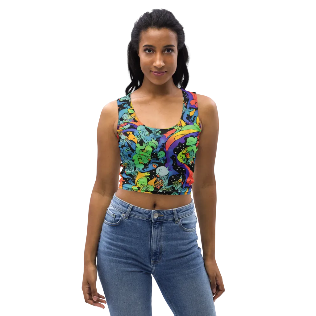 Neon Creature Carnival on Crop Top — Front