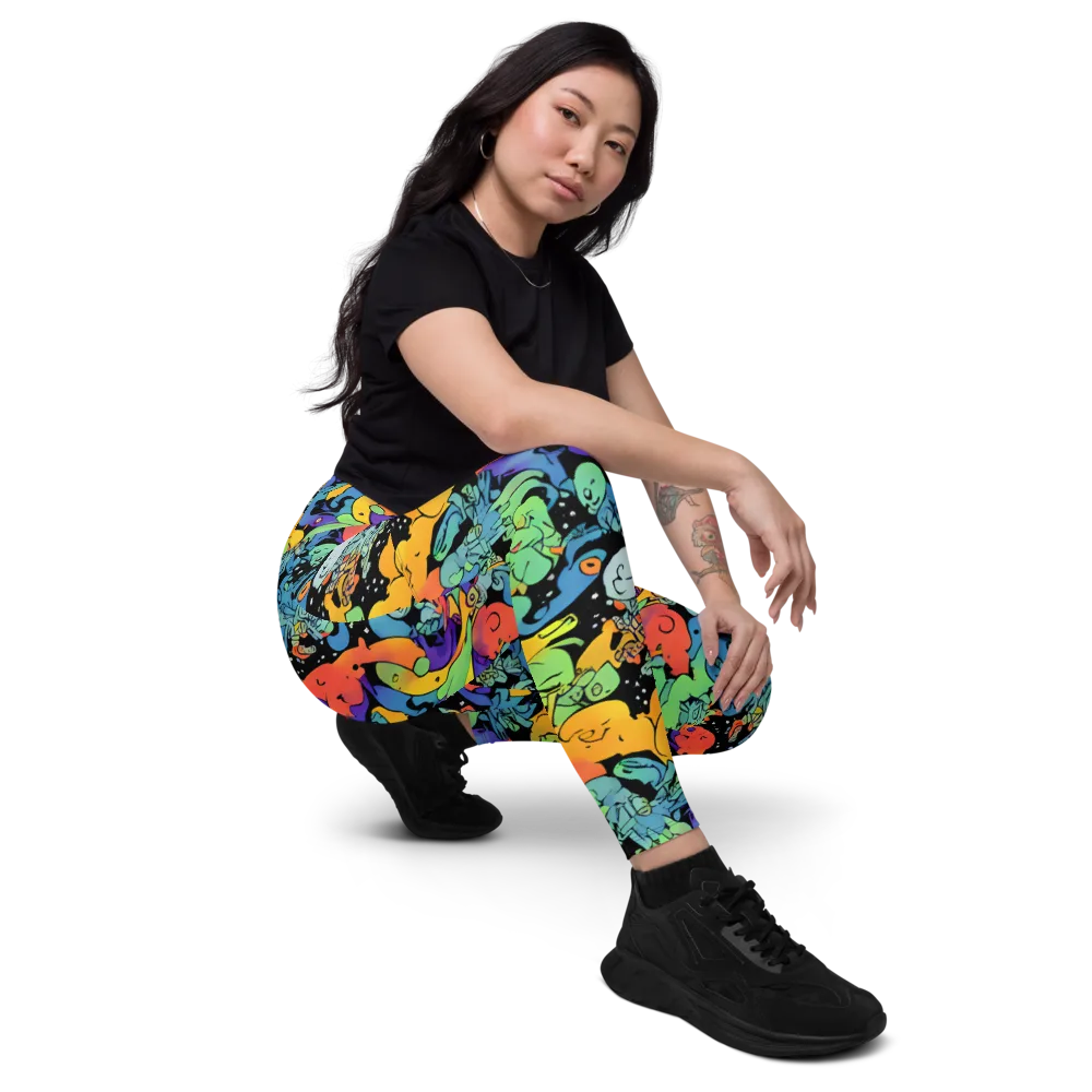 Neon Creature Carnival on Leggings with Pockets — Right Front