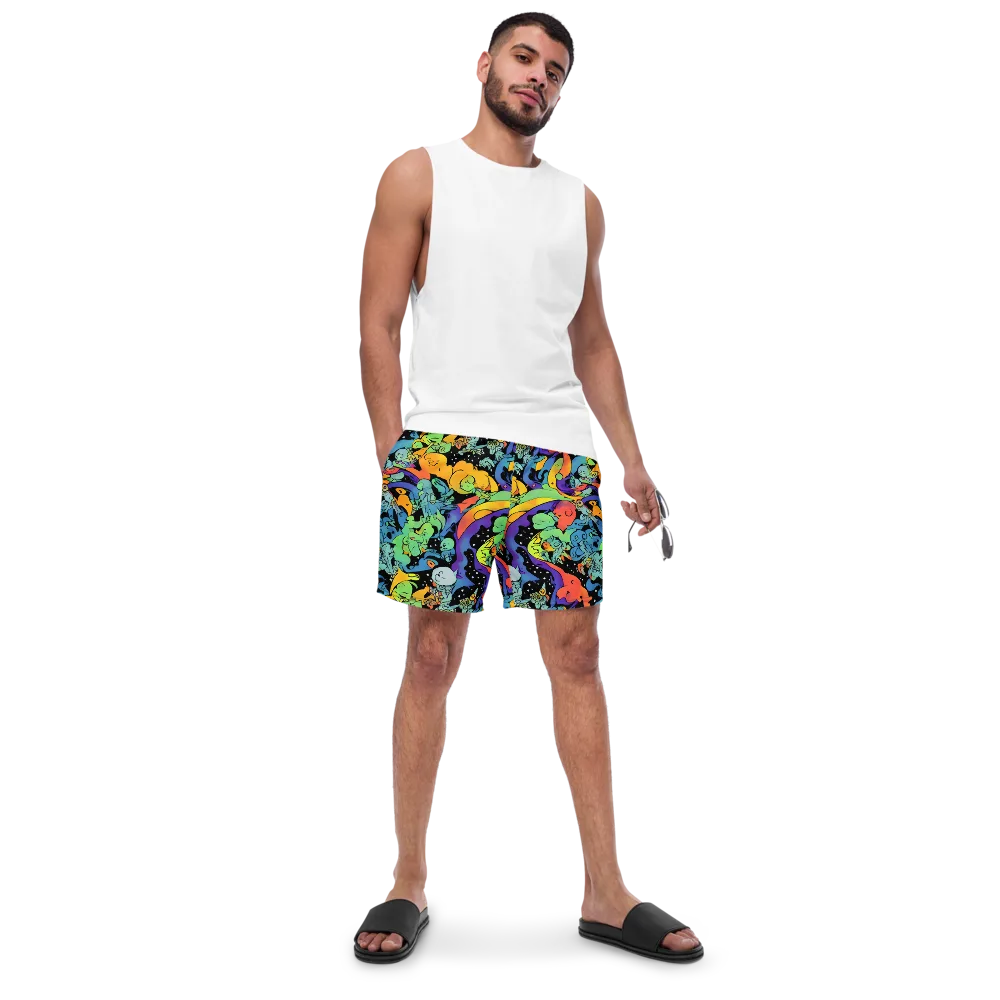 Neon Creature Carnival on Swim Trunks — Front