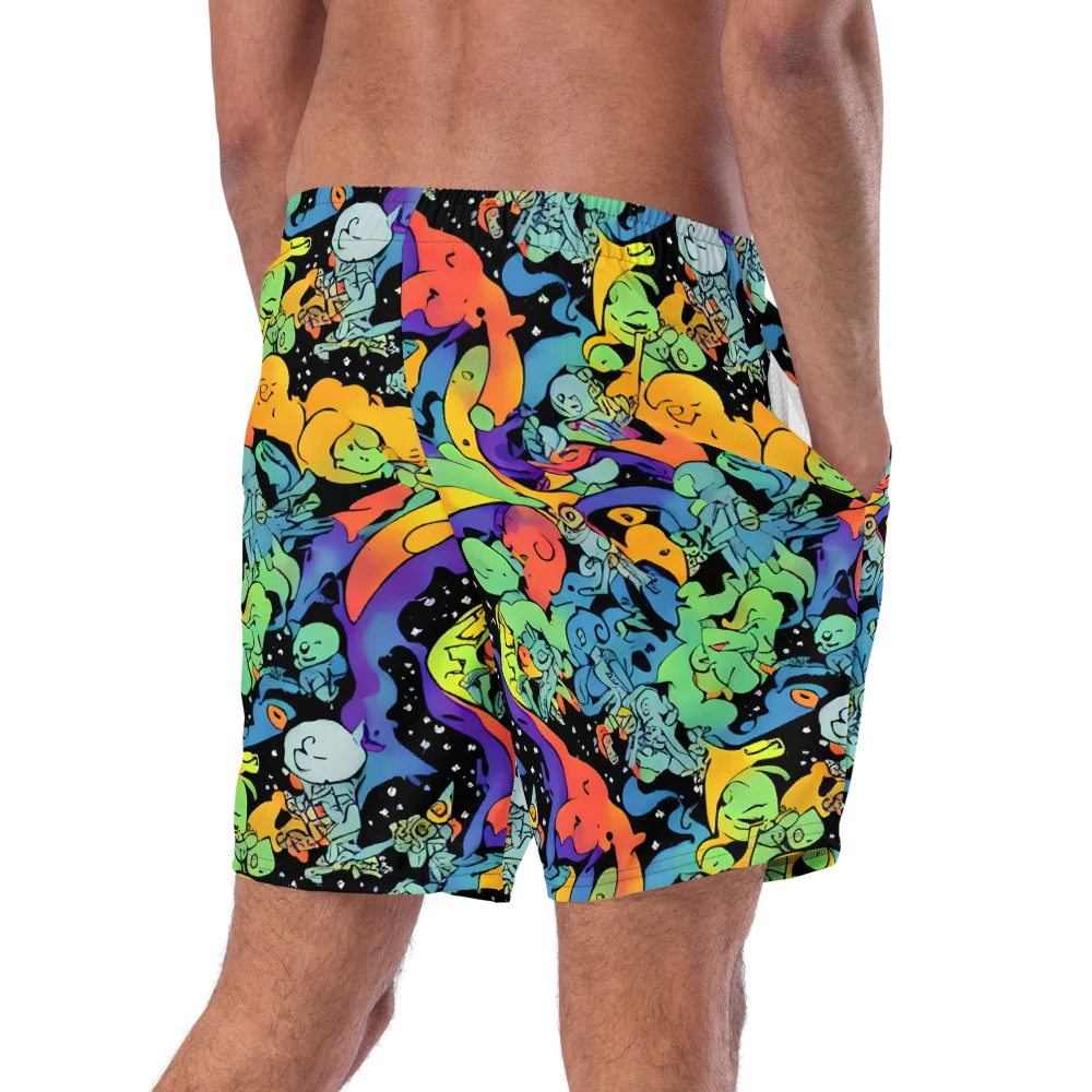 Neon Creature Carnival on Swim Trunks — Right Back