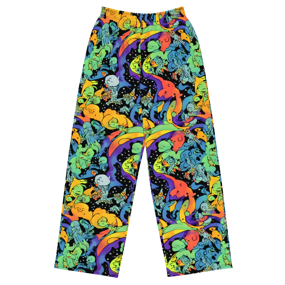 Neon Creature Carnival on Wide-Leg Pants — Front