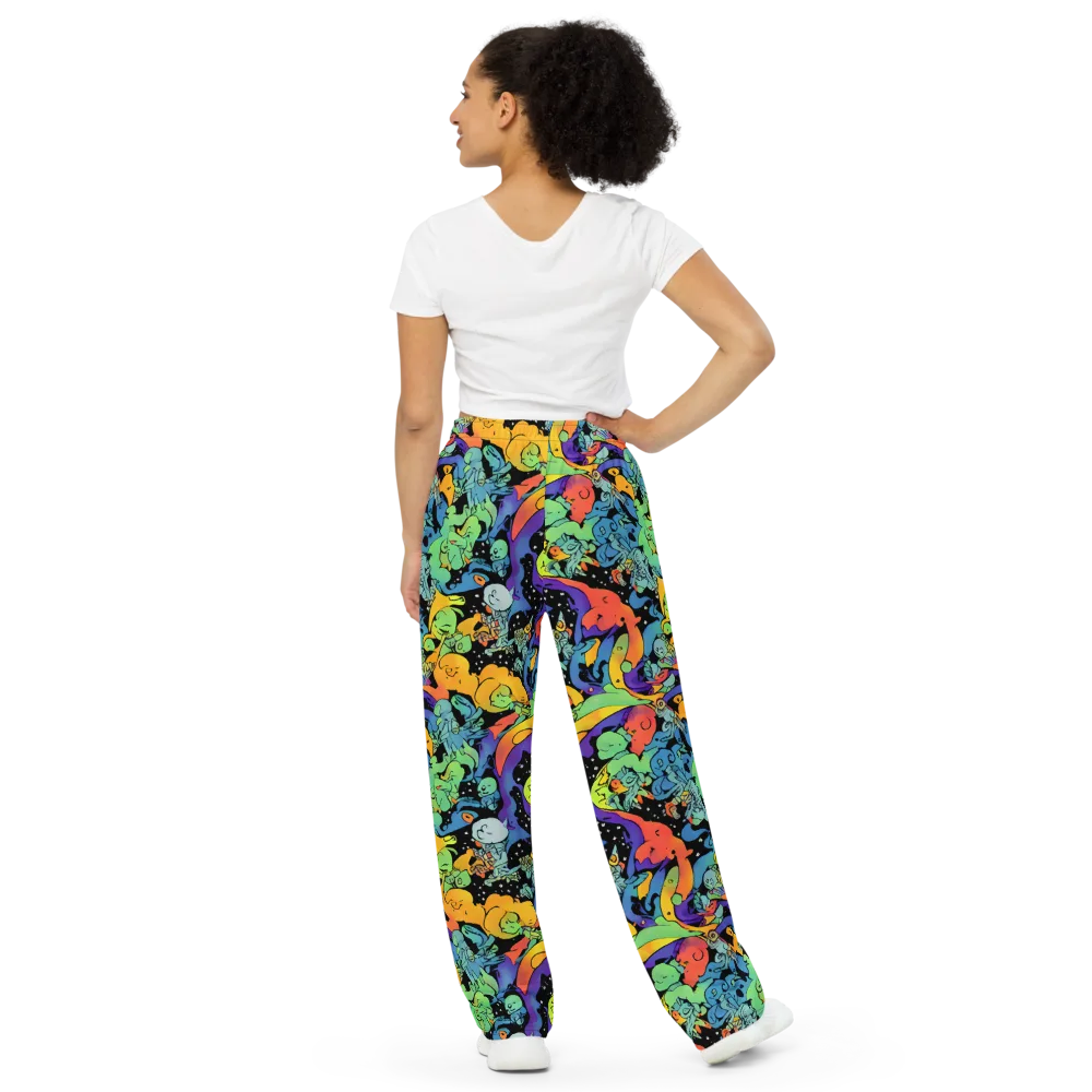 Neon Creature Carnival on Wide-Leg Pants — Back