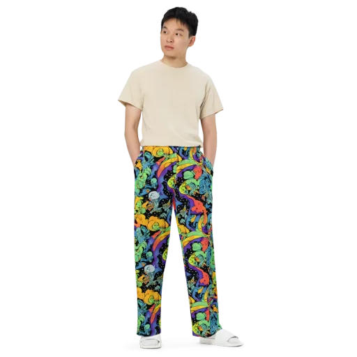 Neon Creature Carnival on a Wide-Leg Pants
