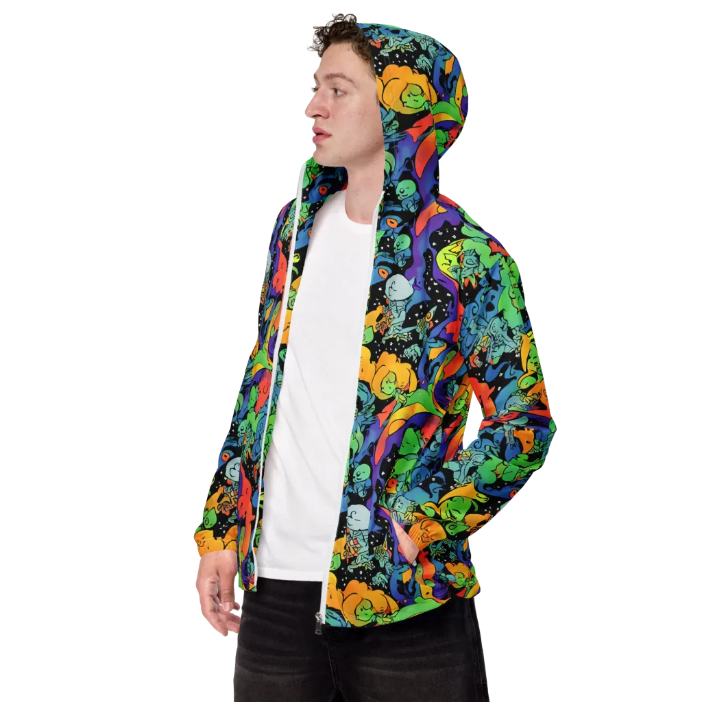 Neon Creature Carnival on Men's Windbreaker — Left Front