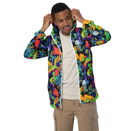 Neon Creature Carnival on a Men's Windbreaker