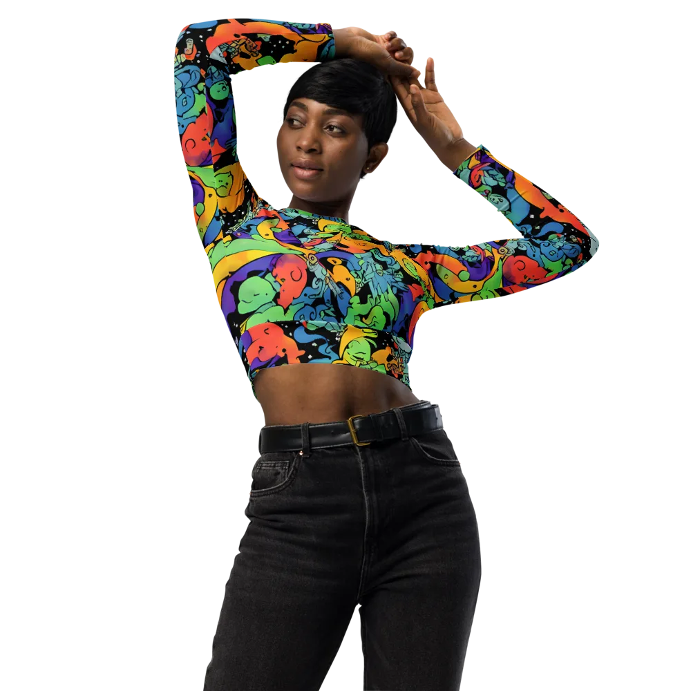 Neon Creature Carnival on Long Sleeve Crop Top — Front
