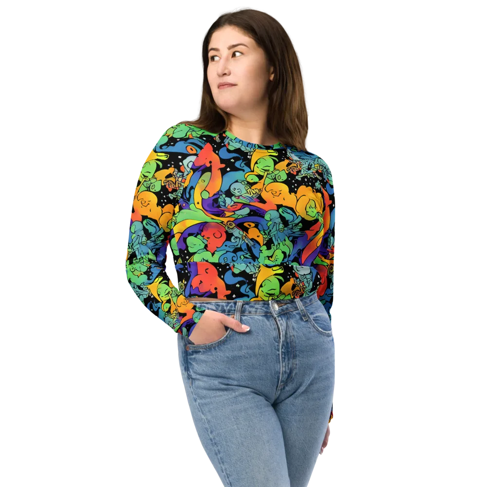 Neon Creature Carnival on Long Sleeve Crop Top — Front