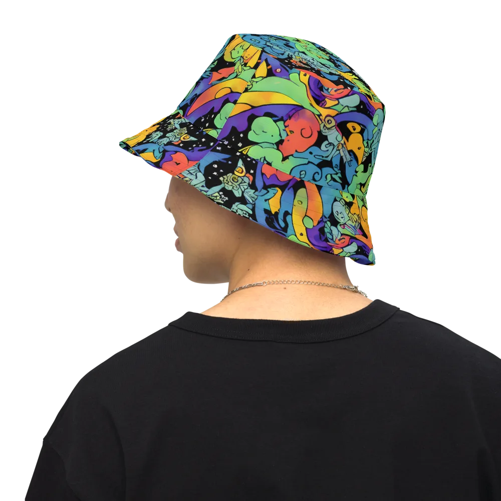 Neon Creature Carnival on Reversible Bucket Hat — Back Inside