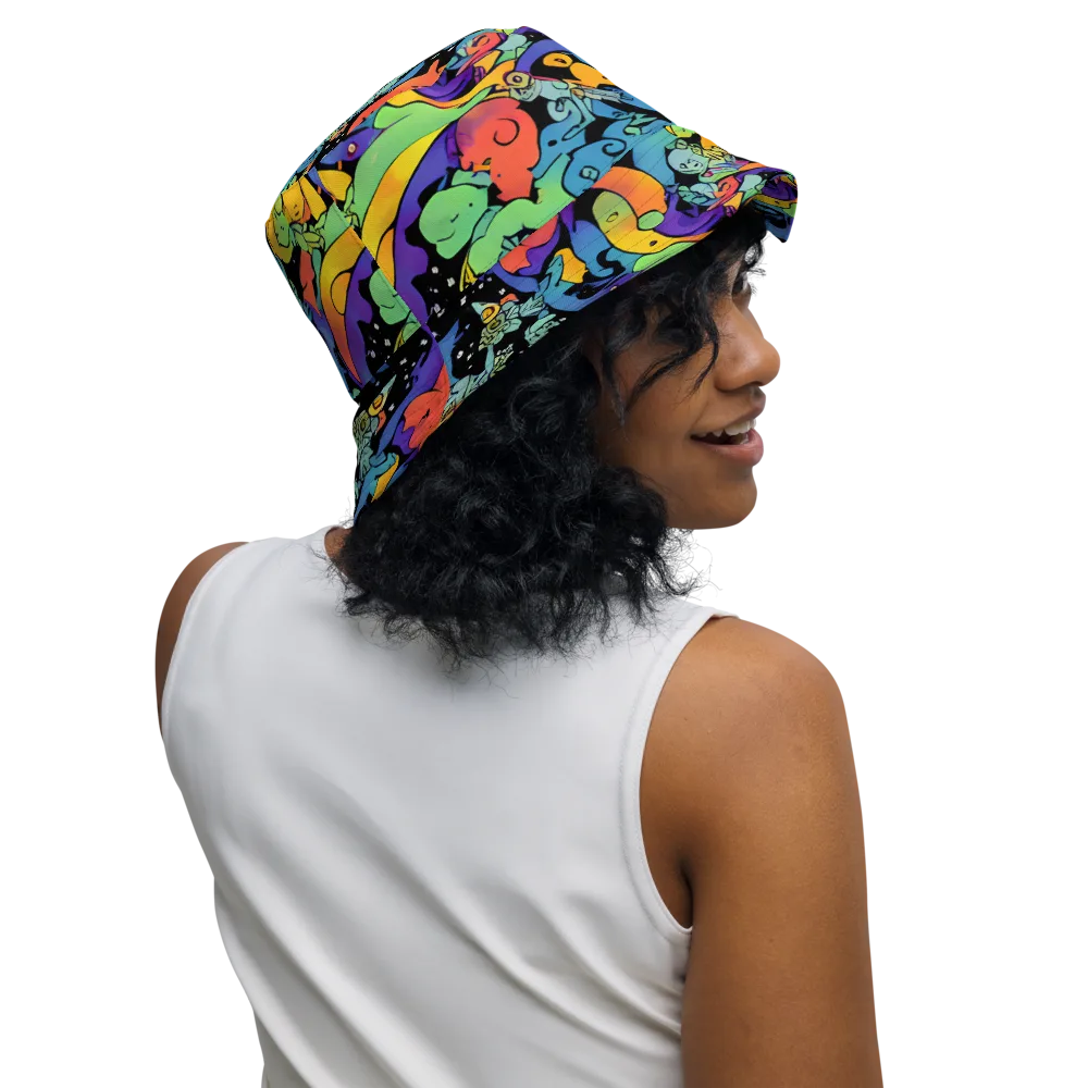 Neon Creature Carnival on Reversible Bucket Hat — Right Outside