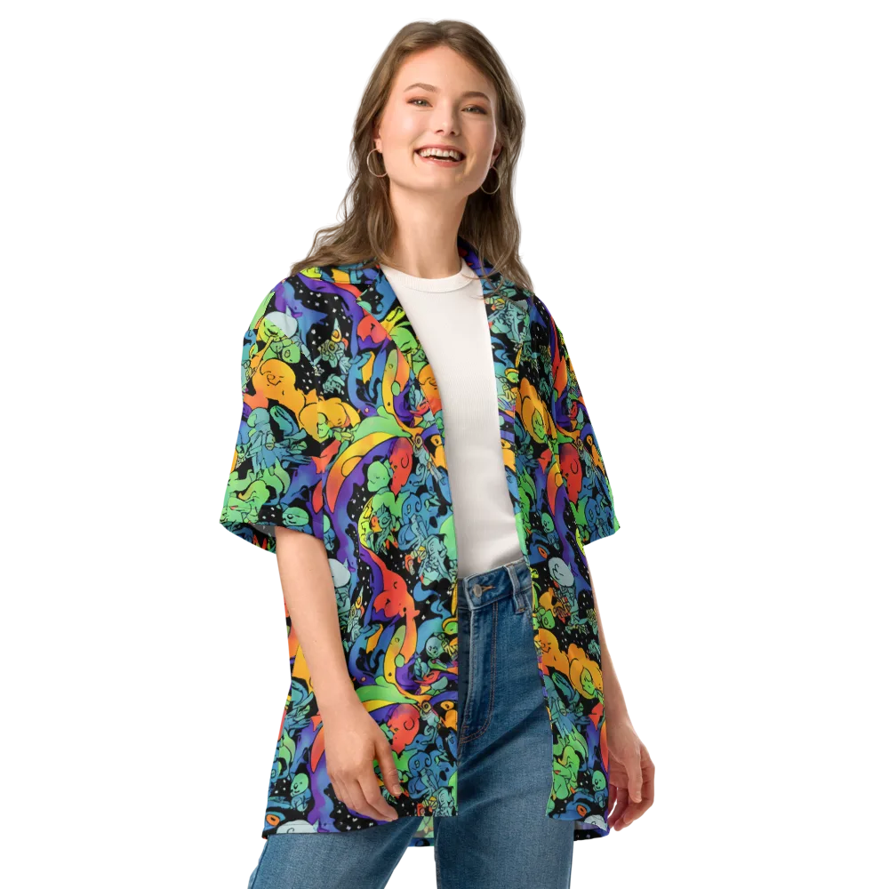 Neon Creature Carnival on Button Shirt — Front