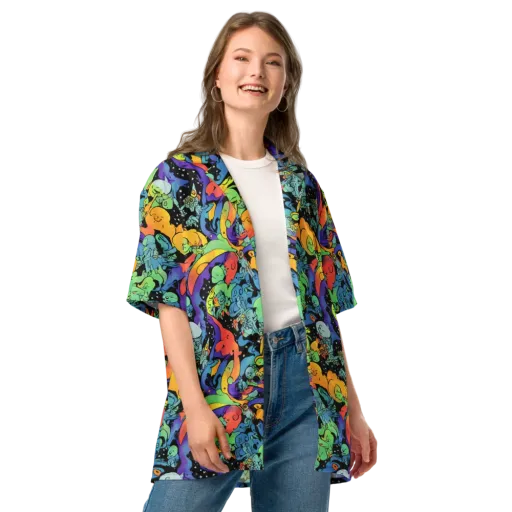 Neon Creature Carnival on a Button Shirt
