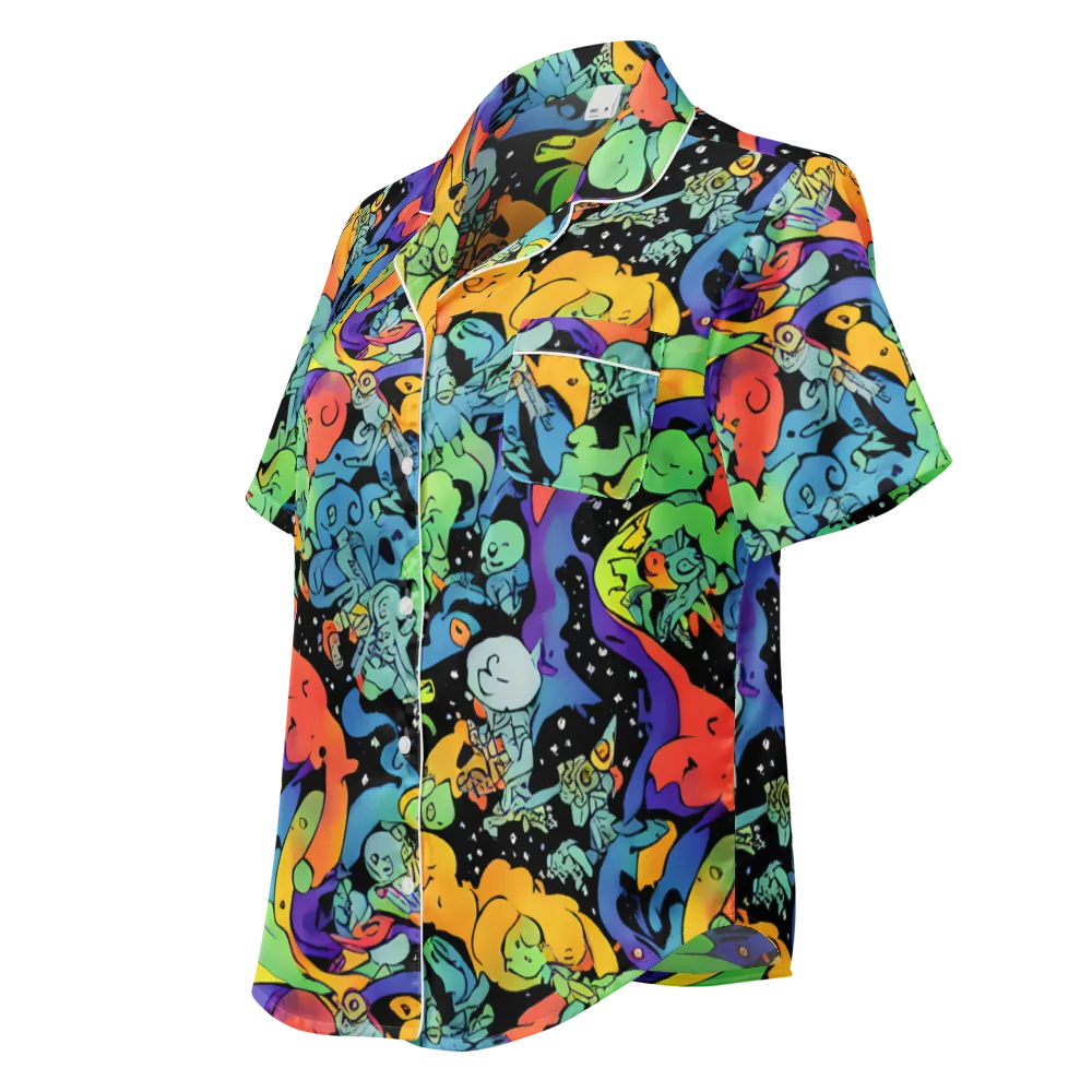 Neon Creature Carnival on Women's Short Sleeve Pajama Top — Left Front