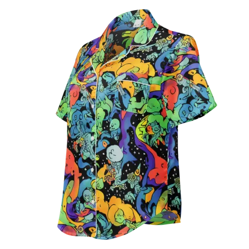 Neon Creature Carnival on a Women's Short Sleeve Pajama Top