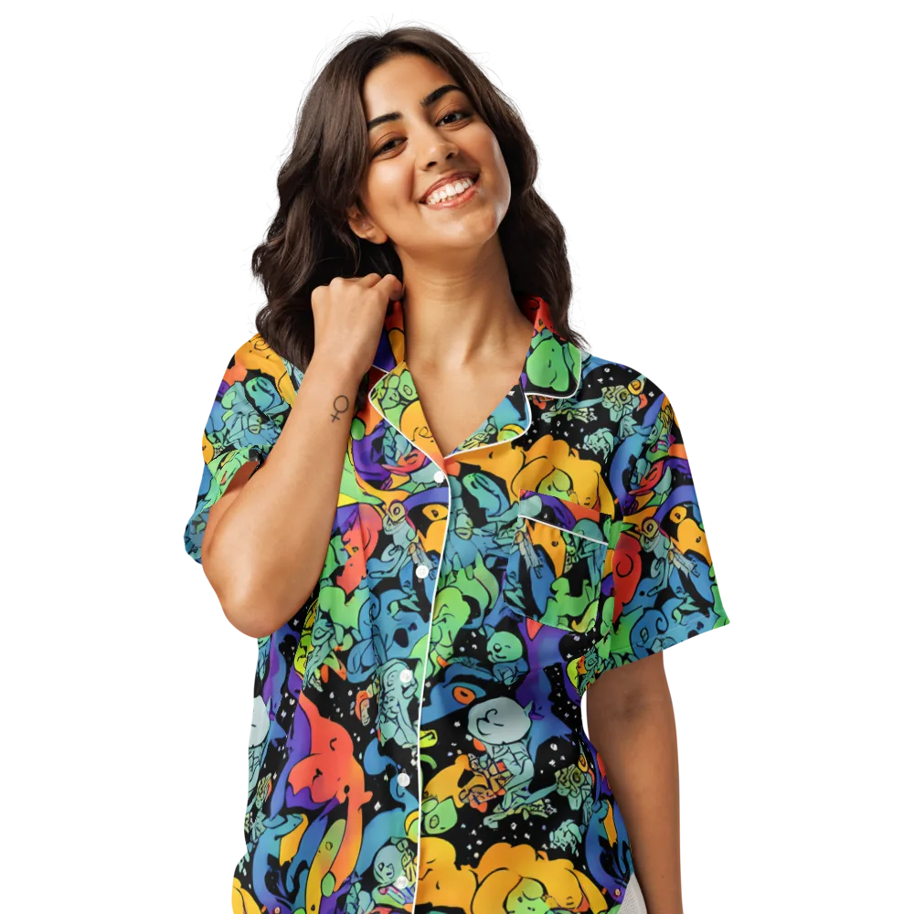 Neon Creature Carnival on Women's Short Sleeve Pajama Top — Front
