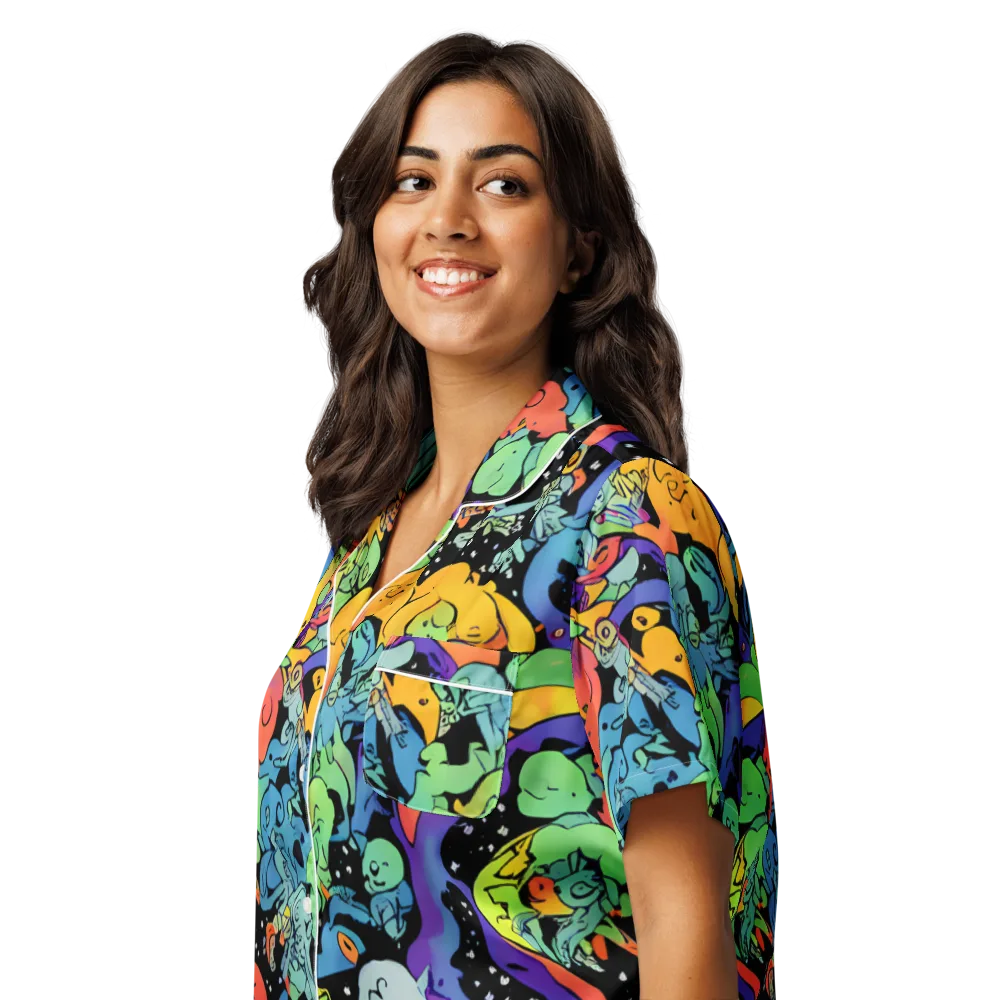 Neon Creature Carnival on Women's Short Sleeve Pajama Top — Left Front