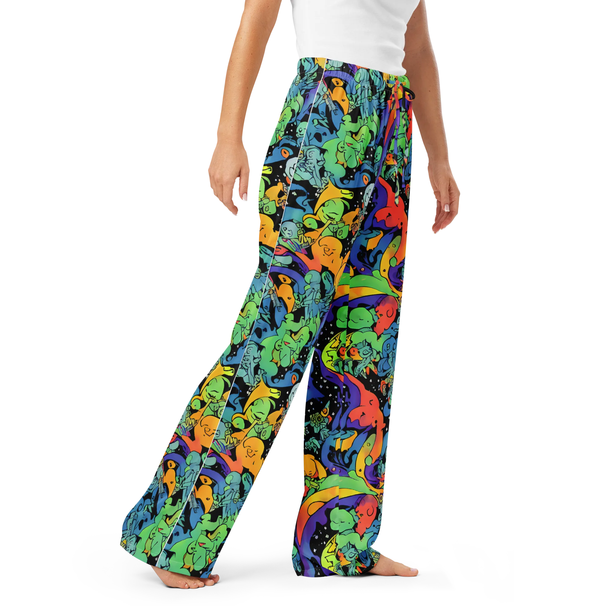 Neon Creature Carnival on Women's Pajama Pants — Right Front