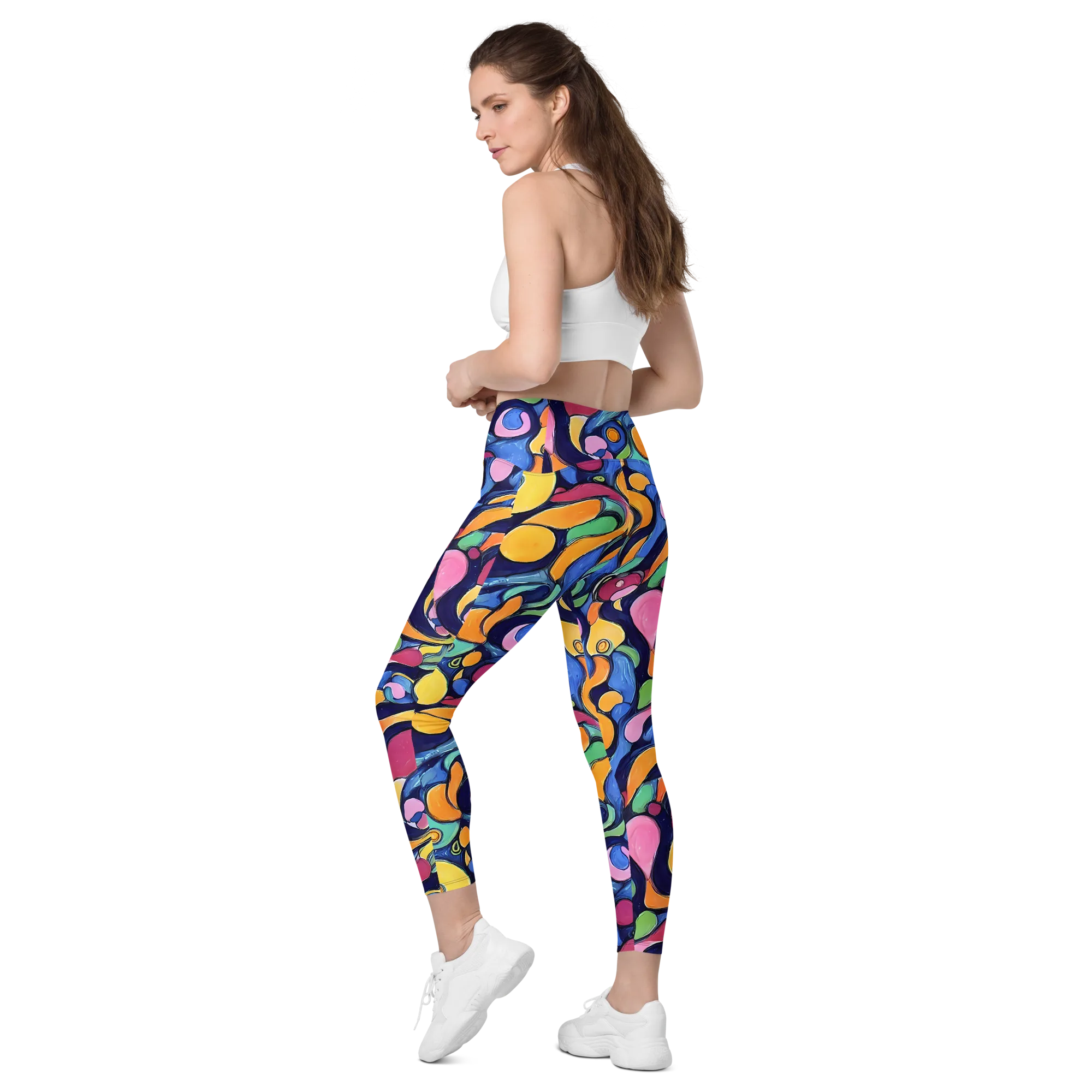 Neon Kelp on Leggings with Pockets — Left Back
