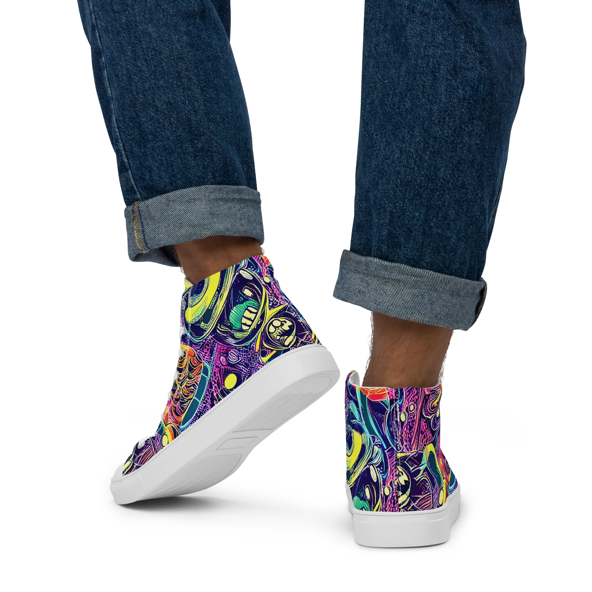 Electric Relics on Men's High Top Canvas Shoes — Back