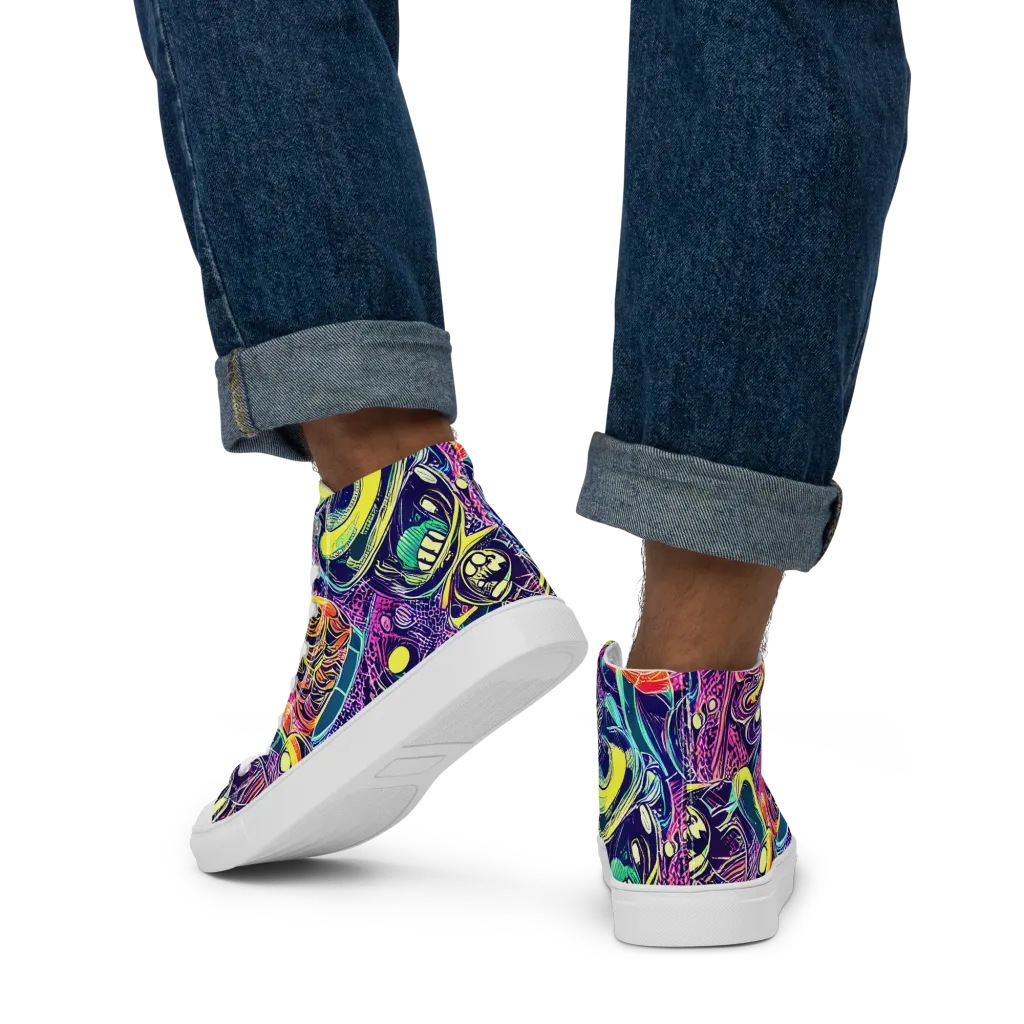 Electric Relics on Men's High Top Canvas Shoes — Back