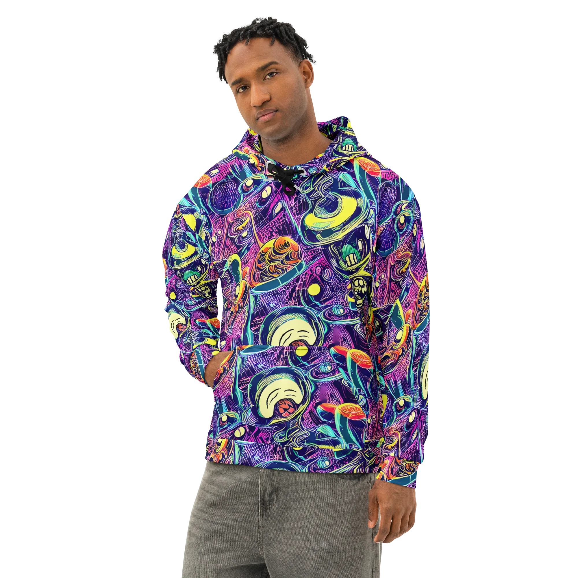 Electric Relics on Cotton Hoodie — Left Front