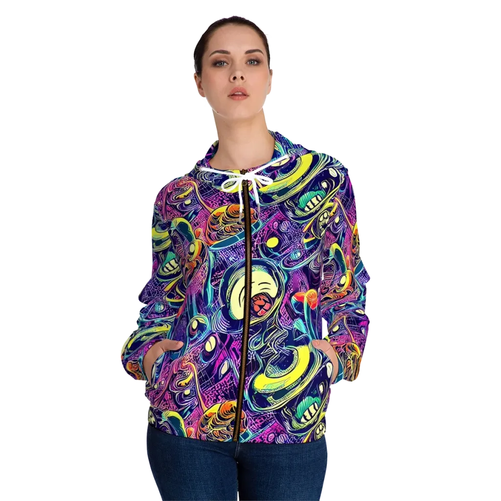 Electric Relics on Women's Full-Zip Hoodie — Front On Person