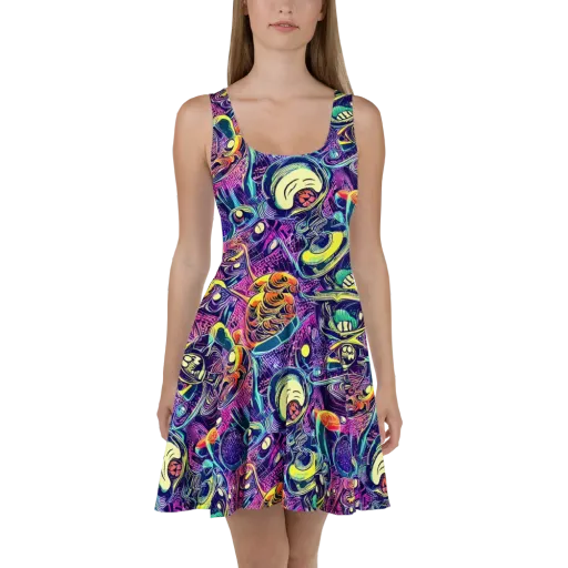 Electric Relics on a Skater Dress