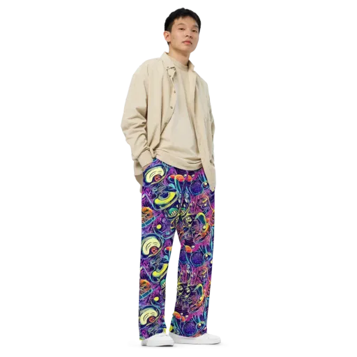 Electric Relics on a Wide-Leg Pants