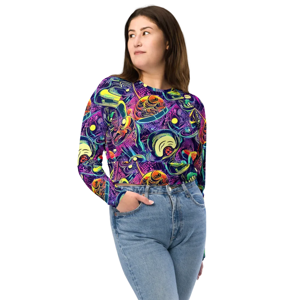 Electric Relics on Long Sleeve Crop Top — Front