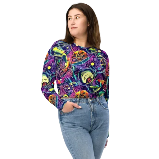 Electric Relics on a Long Sleeve Crop Top
