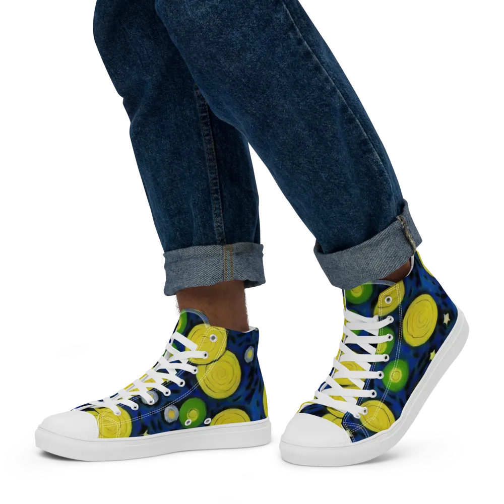 Orbiting Daydream on Men's High Top Canvas Shoes — Left