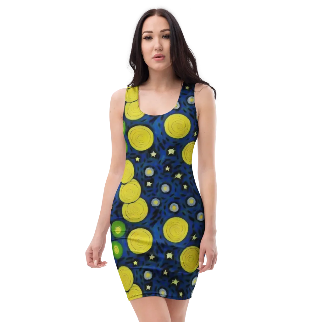 Orbiting Daydream on Bodycon Dress — Front